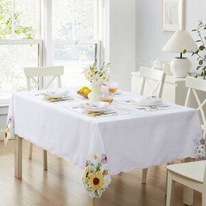 Elrene Sunflower and Daisies Cutwork Tablecloth, 52" X 70" - Multi
